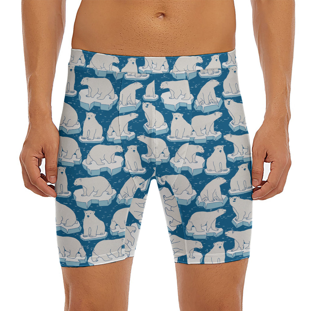 Polar Bear On Ice Pattern Print Men's Long Boxer Briefs
