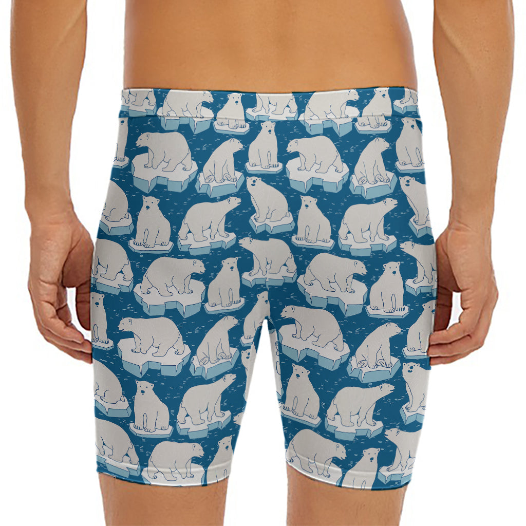 Polar Bear On Ice Pattern Print Men's Long Boxer Briefs