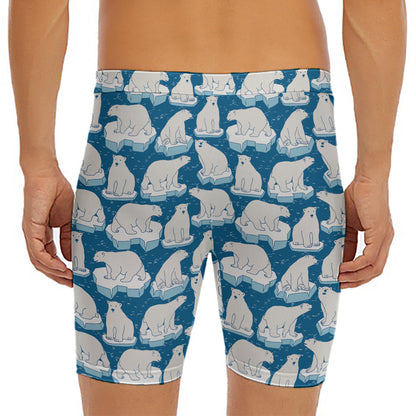 Polar Bear On Ice Pattern Print Men's Long Boxer Briefs