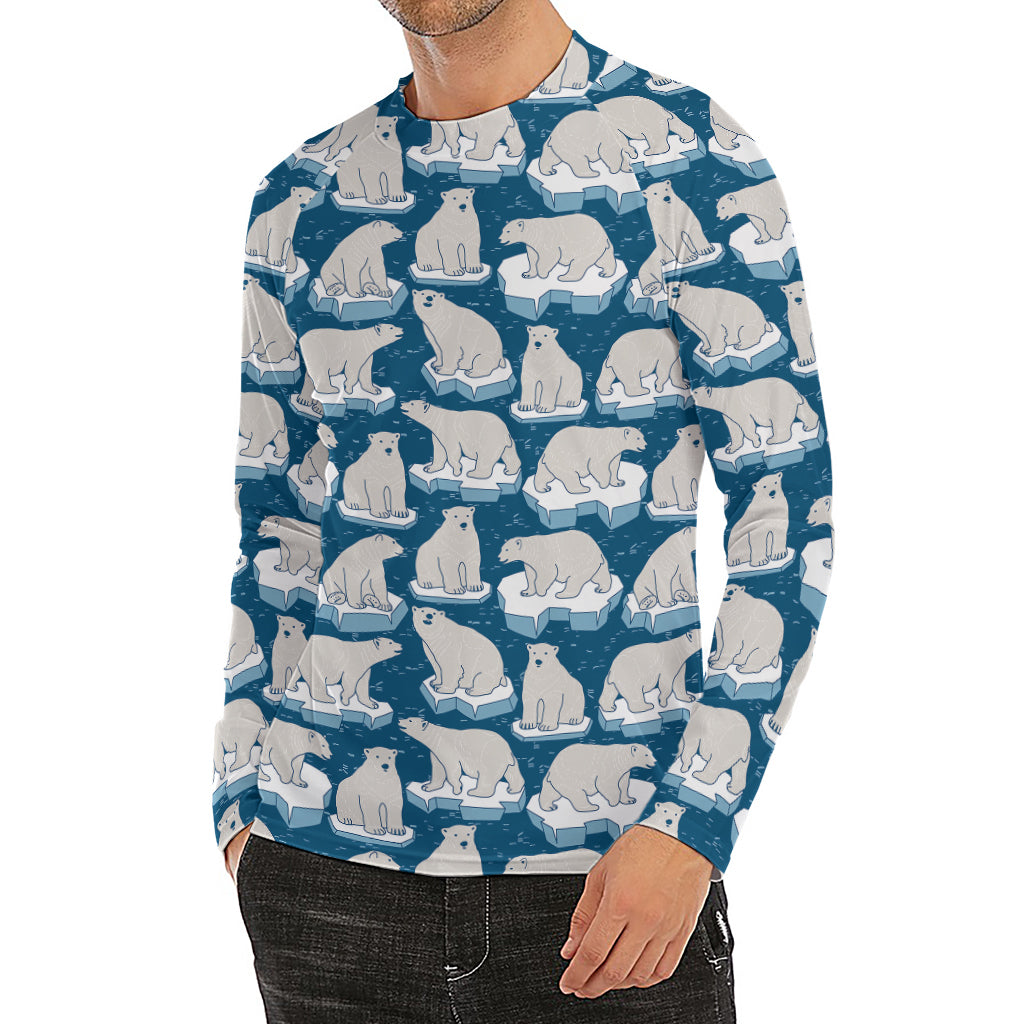 Polar Bear On Ice Pattern Print Men's Long Sleeve Rash Guard
