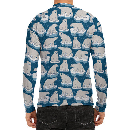 Polar Bear On Ice Pattern Print Men's Long Sleeve Rash Guard