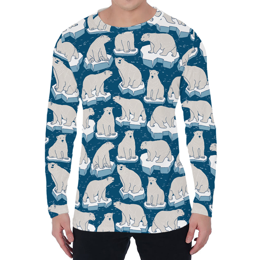 Polar Bear On Ice Pattern Print Men's Long Sleeve T-Shirt