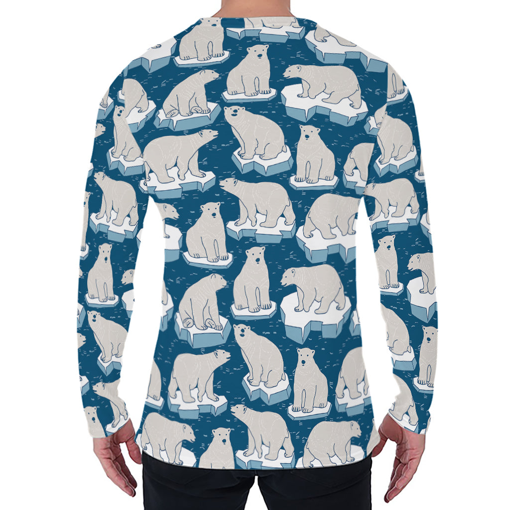 Polar Bear On Ice Pattern Print Men's Long Sleeve T-Shirt