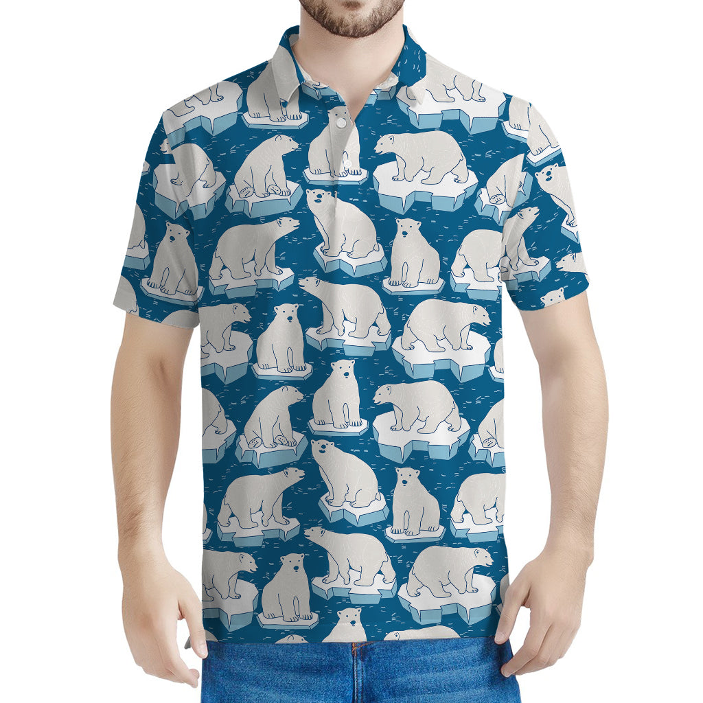Polar Bear On Ice Pattern Print Men's Polo Shirt