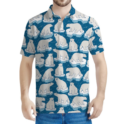 Polar Bear On Ice Pattern Print Men's Polo Shirt