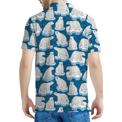Polar Bear On Ice Pattern Print Men's Polo Shirt