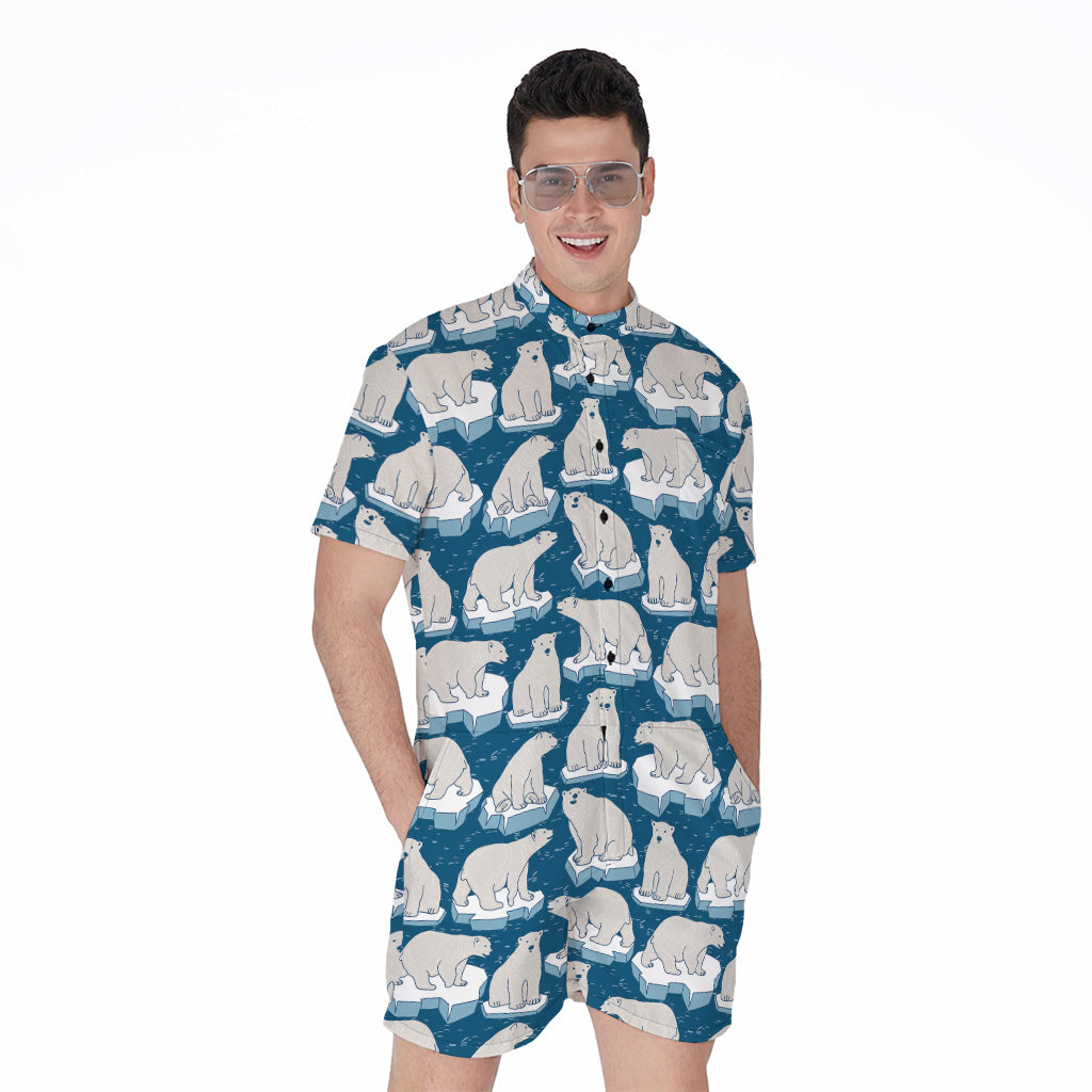 Polar Bear On Ice Pattern Print Men's Rompers