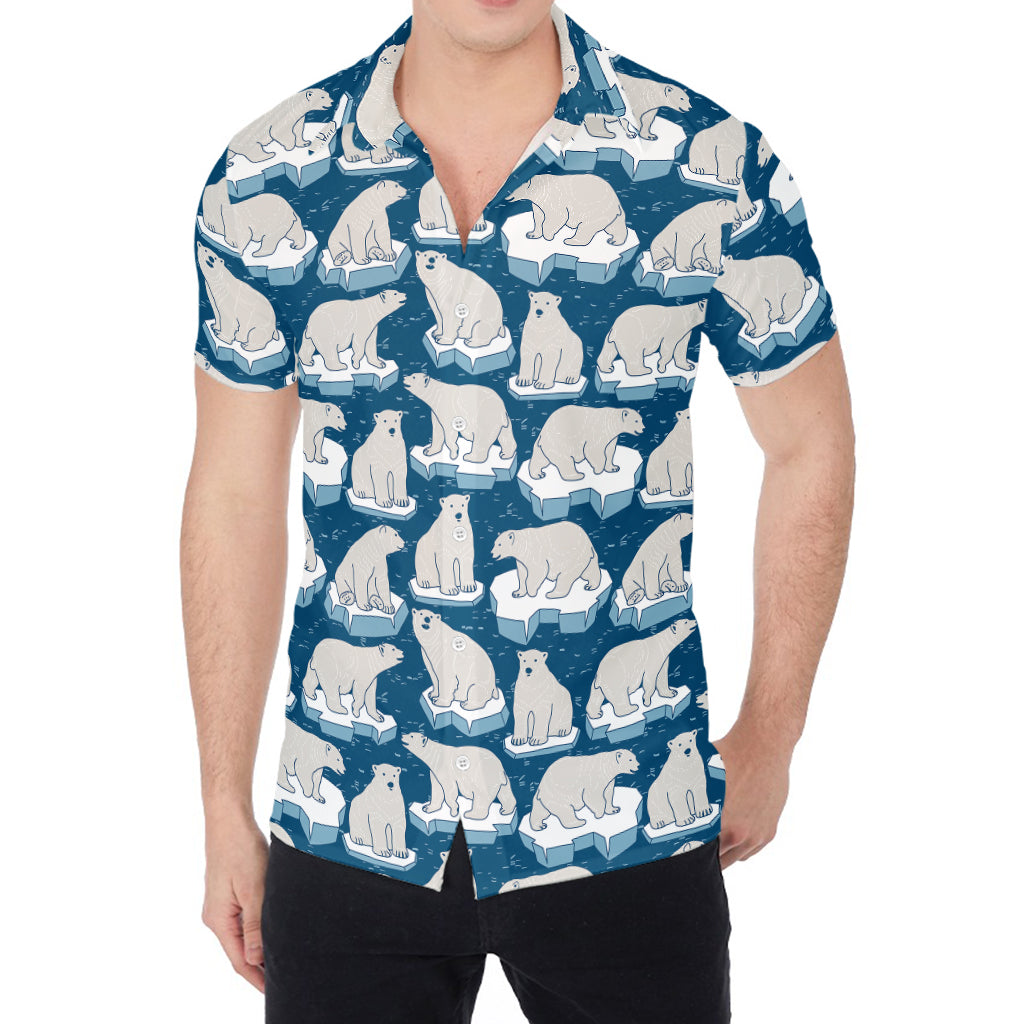 Polar Bear On Ice Pattern Print Men's Shirt