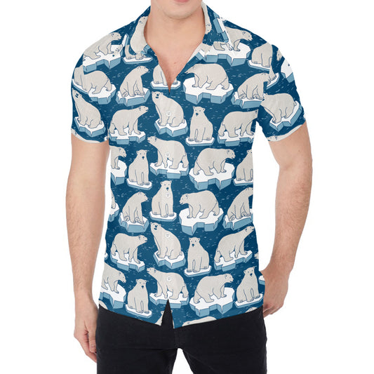 Polar Bear On Ice Pattern Print Men's Shirt