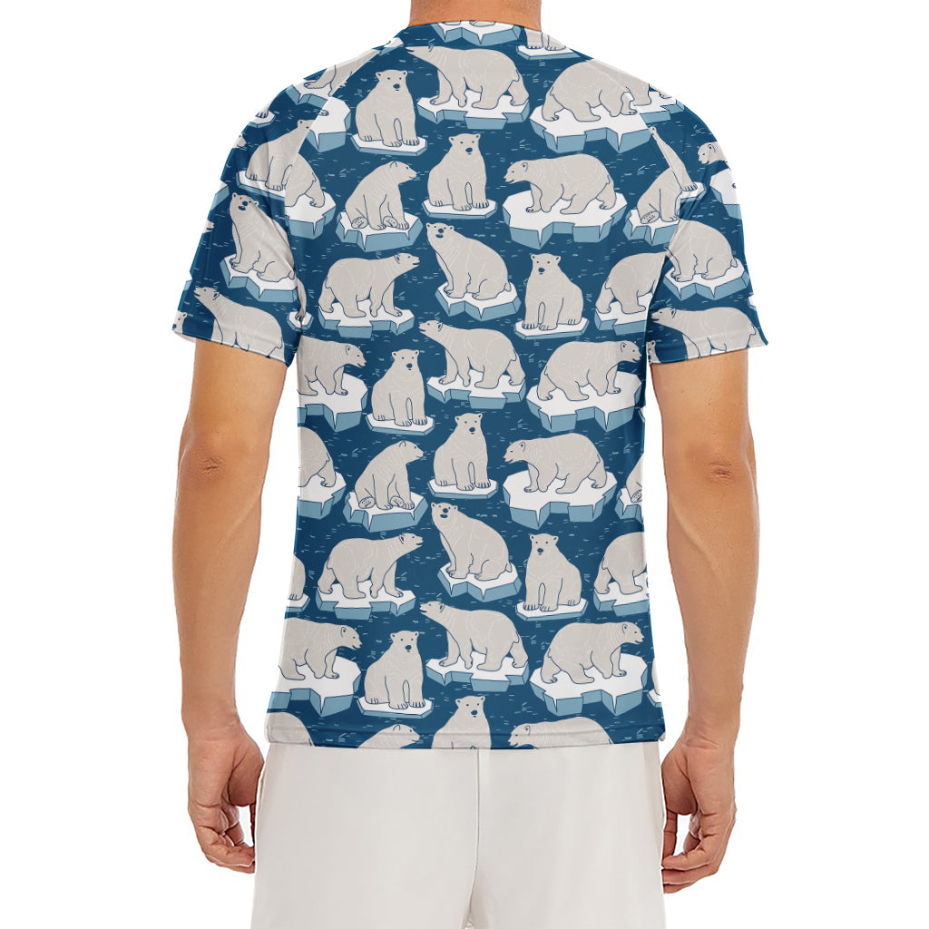 Polar Bear On Ice Pattern Print Men's Short Sleeve Rash Guard