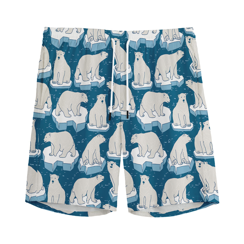 Polar Bear On Ice Pattern Print Men's Sports Shorts