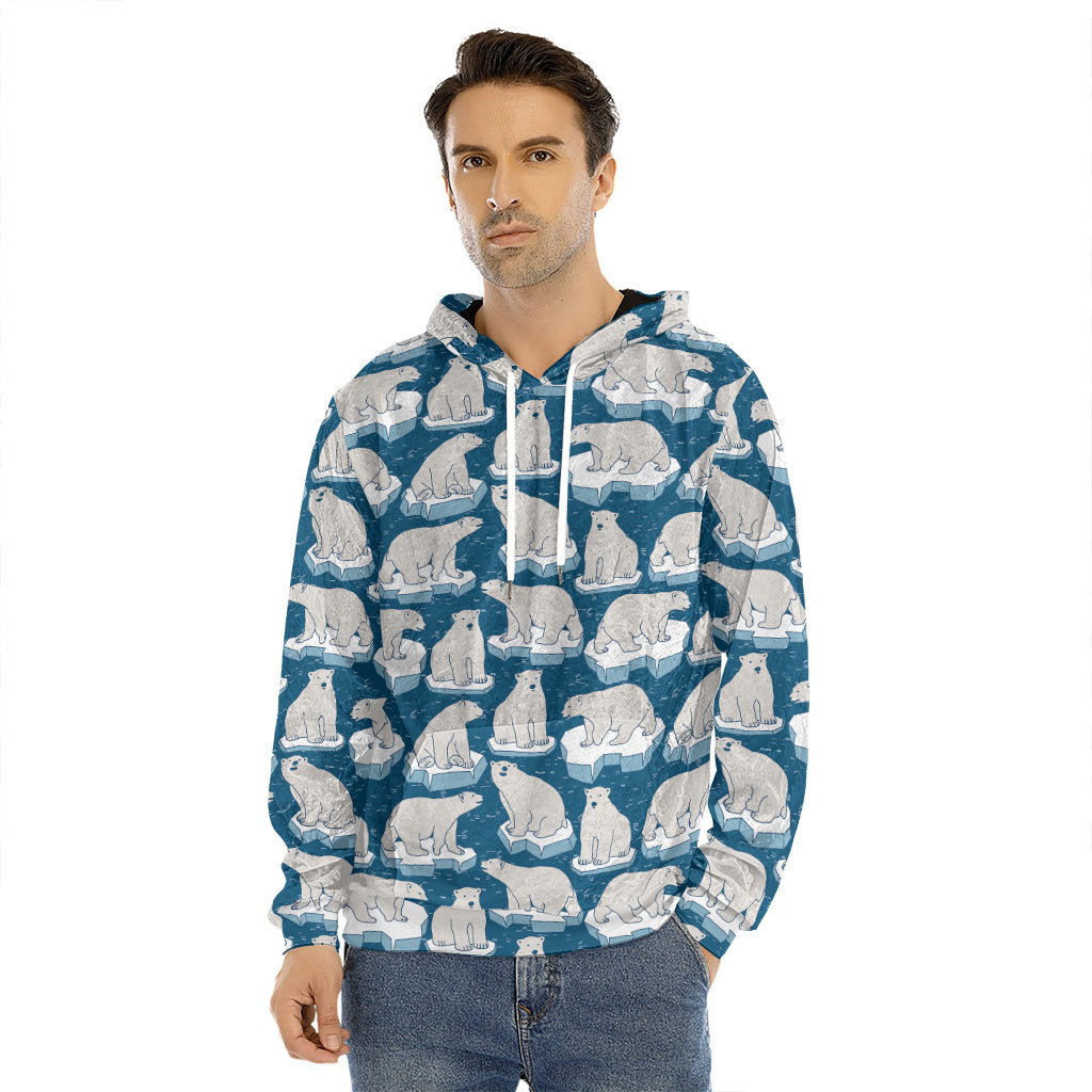 Polar Bear On Ice Pattern Print Men's Velvet Pullover Hoodie