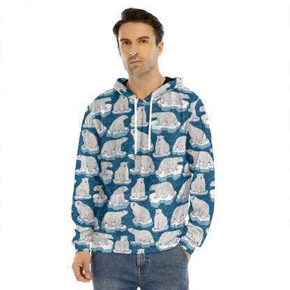 Polar Bear On Ice Pattern Print Men's Velvet Pullover Hoodie