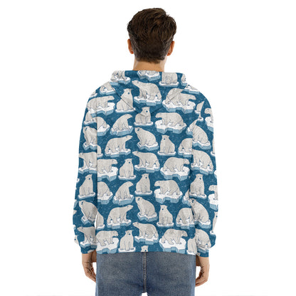Polar Bear On Ice Pattern Print Men's Velvet Pullover Hoodie
