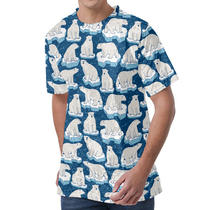 Polar Bear On Ice Pattern Print Men's Velvet T-Shirt