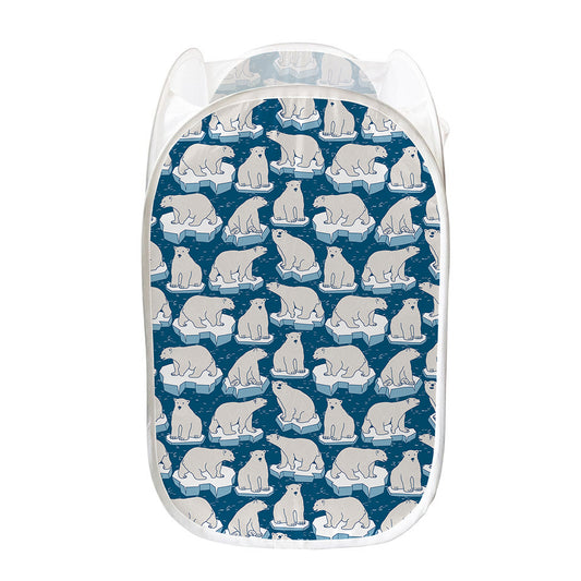 Polar Bear On Ice Pattern Print Mesh Laundry Hamper