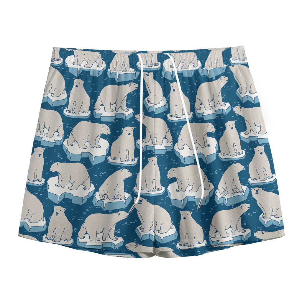 Polar Bear On Ice Pattern Print Mesh Shorts