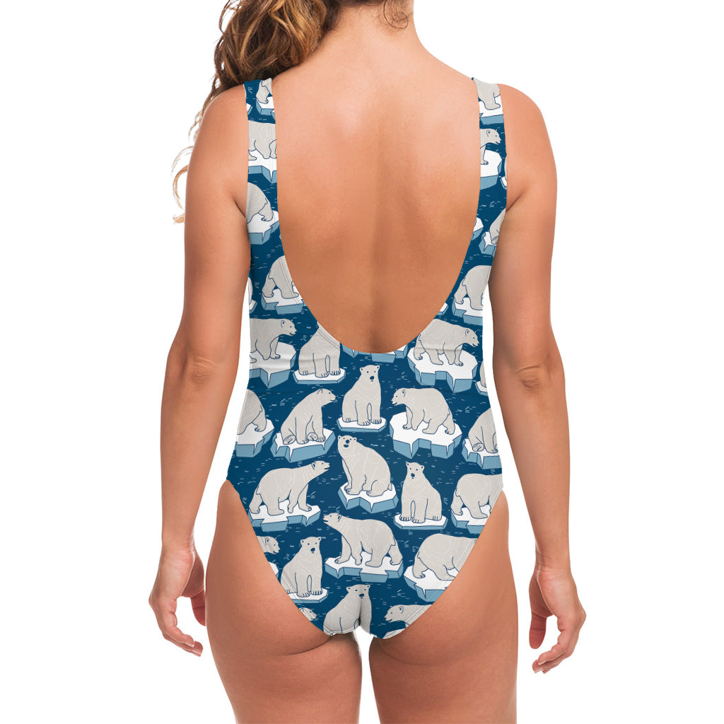 Polar Bear On Ice Pattern Print One Piece Swimsuit