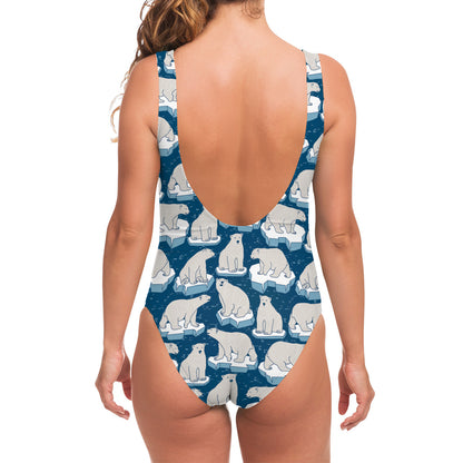Polar Bear On Ice Pattern Print One Piece Swimsuit