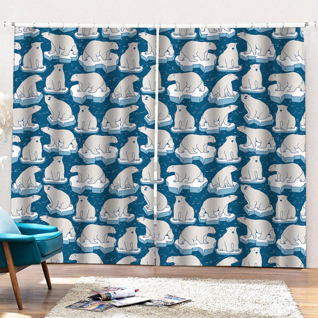 Polar Bear On Ice Pattern Print Pencil Pleat Curtains