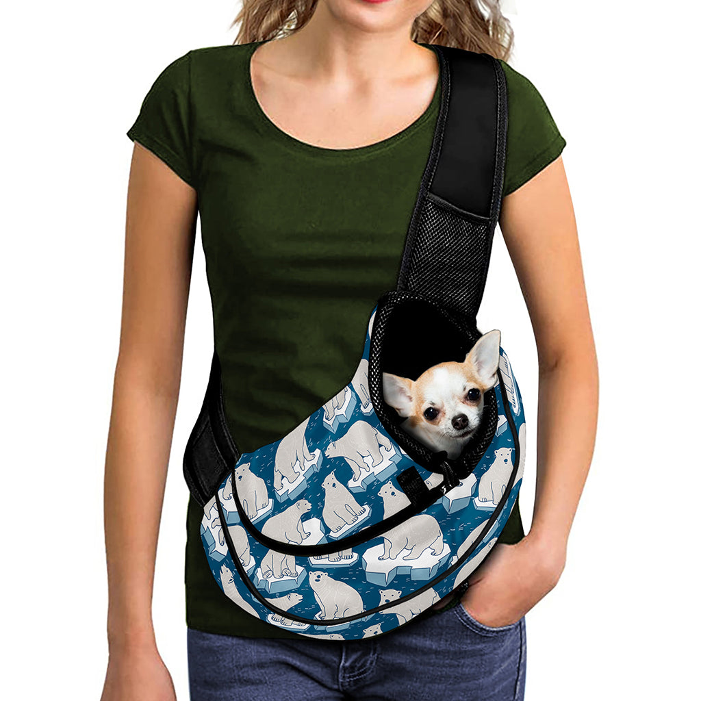 Polar Bear On Ice Pattern Print Pet Sling Carrier