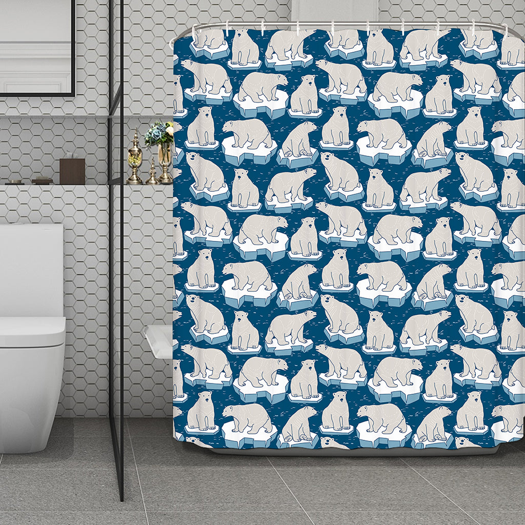 Polar Bear On Ice Pattern Print Polyester Shower Curtain