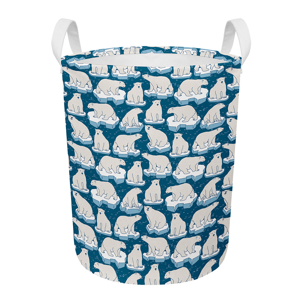 Polar Bear On Ice Pattern Print Round Laundry Basket