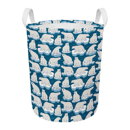 Polar Bear On Ice Pattern Print Round Laundry Basket