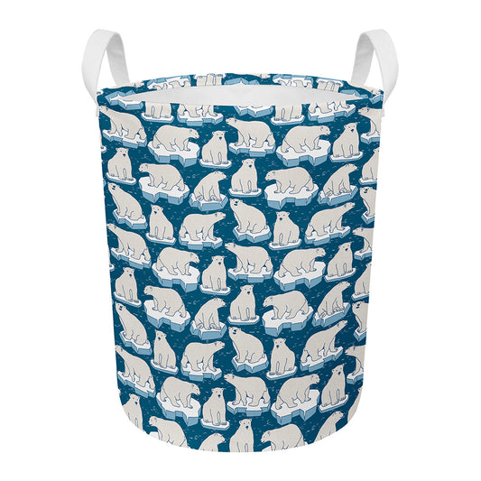 Polar Bear On Ice Pattern Print Round Laundry Basket