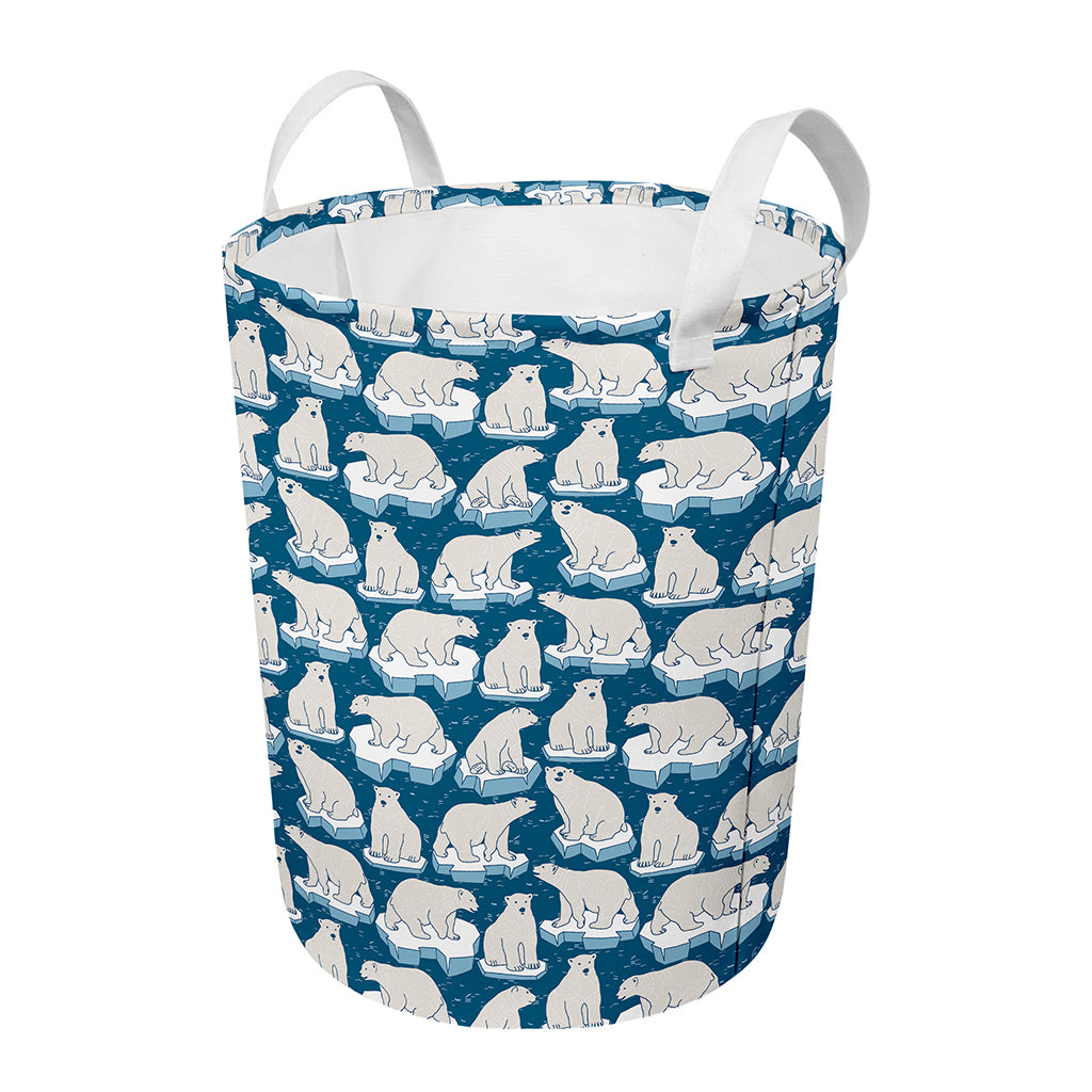 Polar Bear On Ice Pattern Print Round Laundry Basket