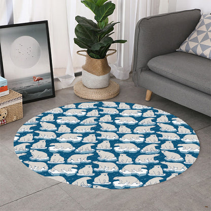 Polar Bear On Ice Pattern Print Round Rug