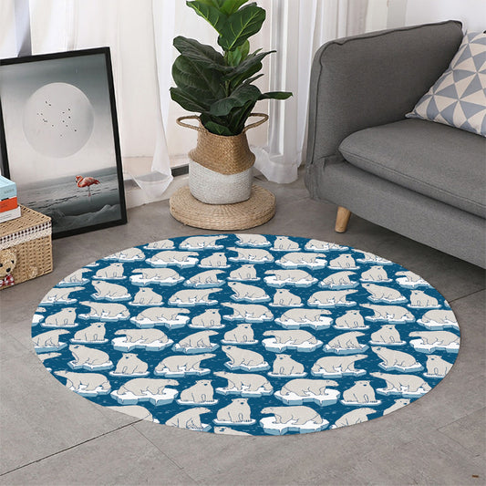 Polar Bear On Ice Pattern Print Round Rug