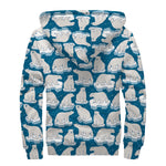 Polar Bear On Ice Pattern Print Sherpa Lined Zip Up Hoodie