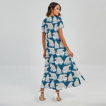 Polar Bear On Ice Pattern Print Short Sleeve Maxi Dress