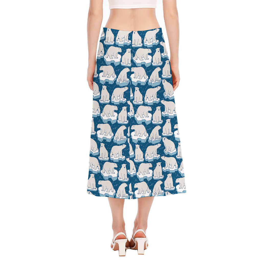 Polar Bear On Ice Pattern Print Side Slit Midi Skirt