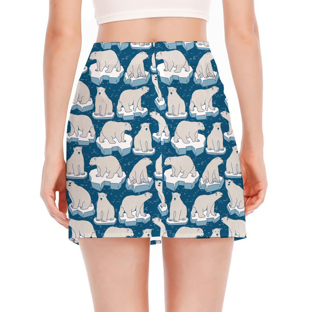 Polar Bear On Ice Pattern Print Side Slit Mini Skirt