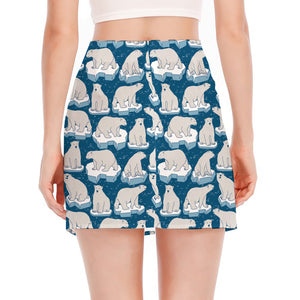 Polar Bear On Ice Pattern Print Side Slit Mini Skirt