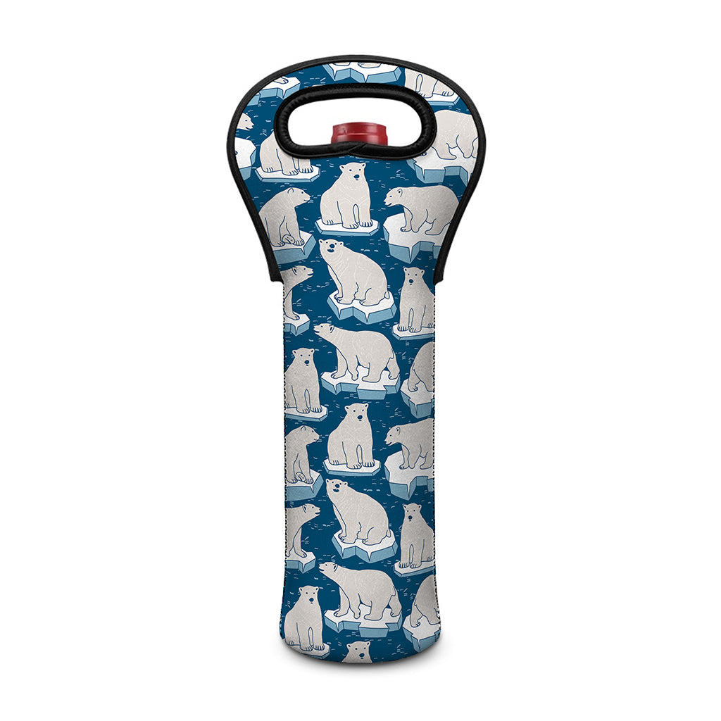 Polar Bear On Ice Pattern Print Single Neoprene Wine Tote