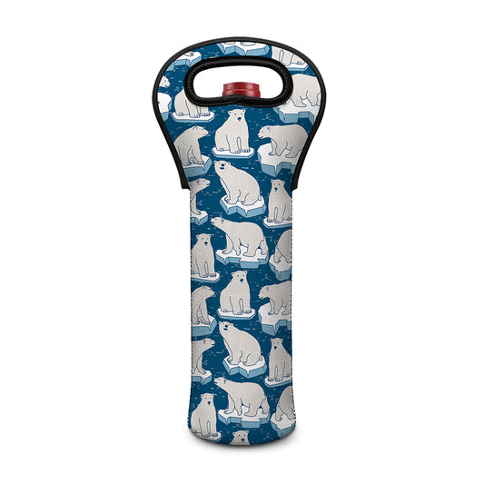 Polar Bear On Ice Pattern Print Single Neoprene Wine Tote
