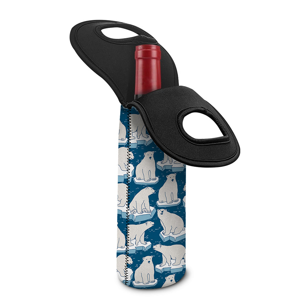 Polar Bear On Ice Pattern Print Single Neoprene Wine Tote