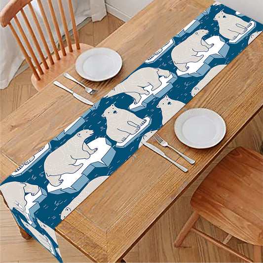 Polar Bear On Ice Pattern Print Table Runner