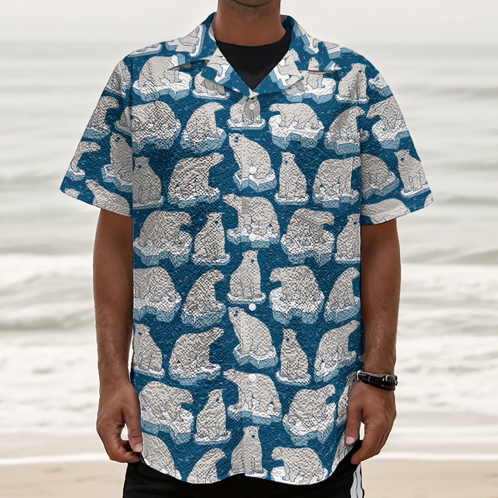 Polar Bear On Ice Pattern Print Textured Short Sleeve Shirt