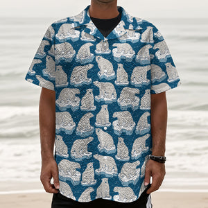 Polar Bear On Ice Pattern Print Textured Short Sleeve Shirt