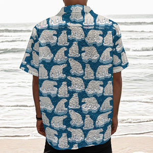 Polar Bear On Ice Pattern Print Textured Short Sleeve Shirt