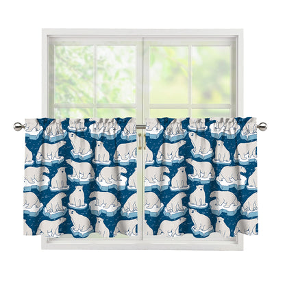 Polar Bear On Ice Pattern Print Tier Curtains
