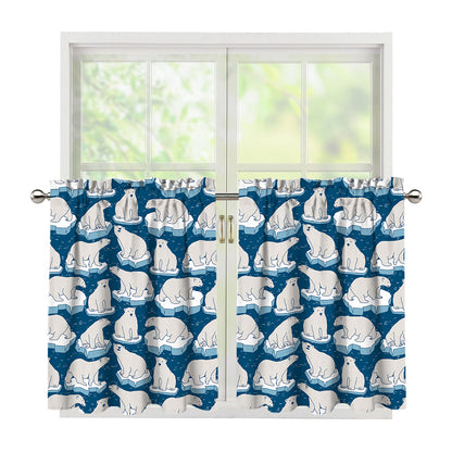 Polar Bear On Ice Pattern Print Tier Curtains