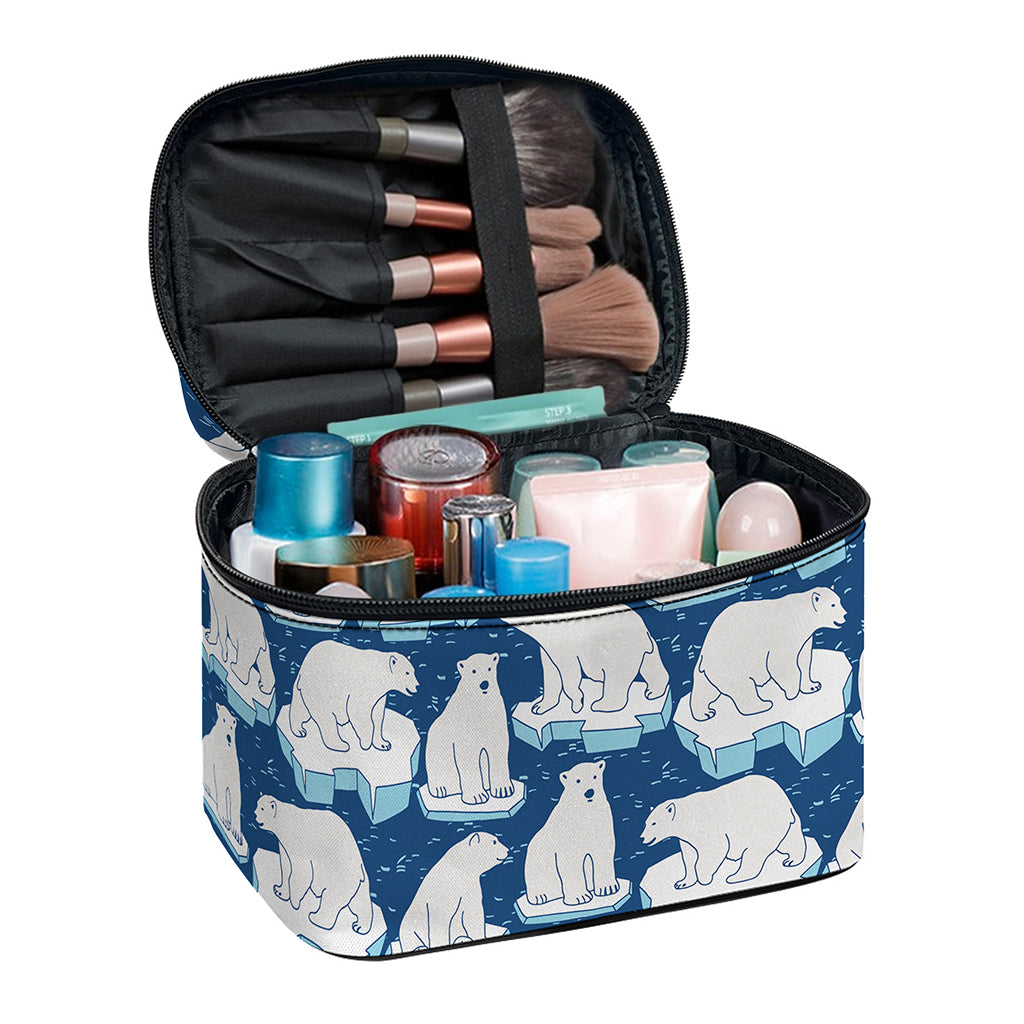 Polar Bear On Ice Pattern Print Travel Makeup Bag
