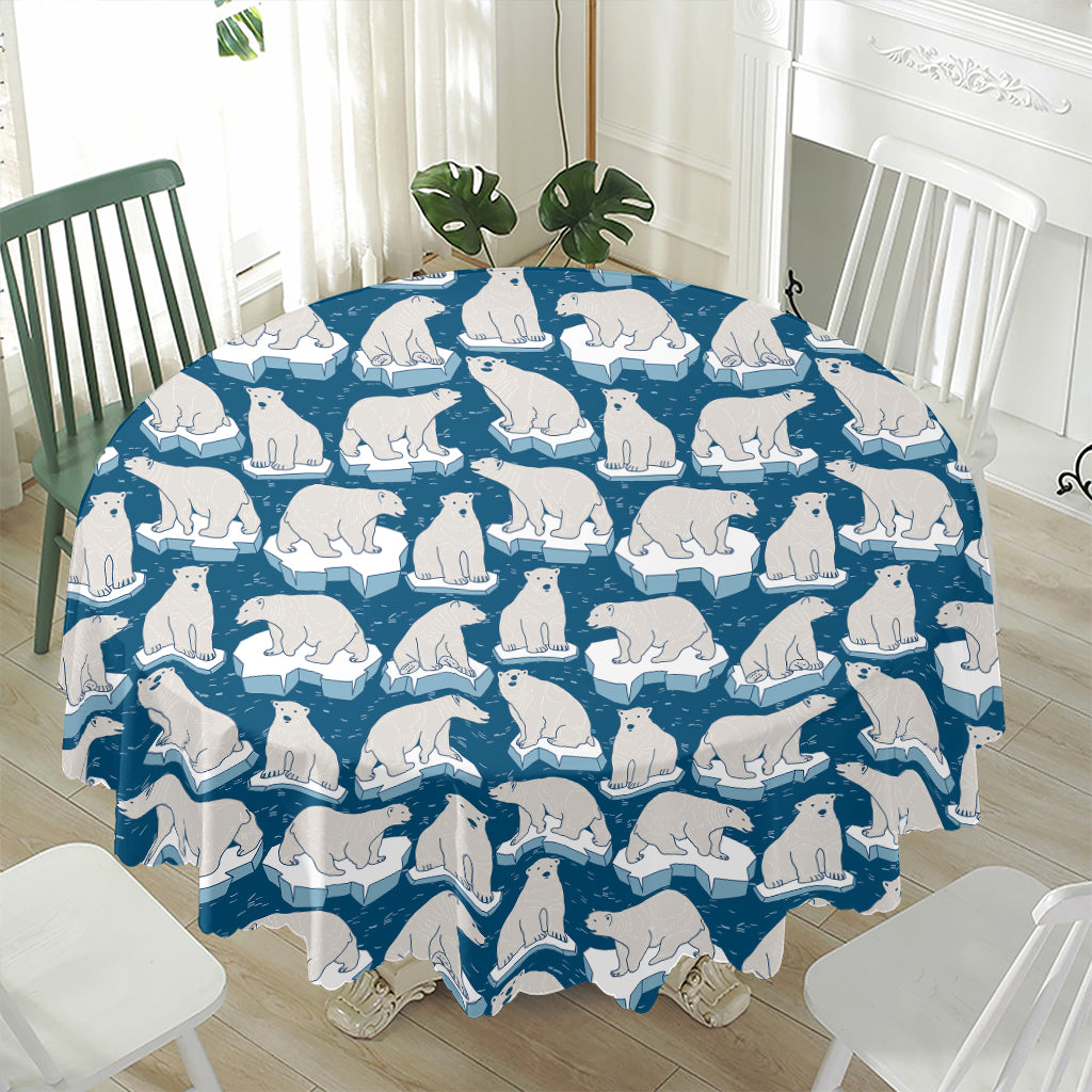 Polar Bear On Ice Pattern Print Waterproof Round Tablecloth