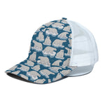Polar Bear On Ice Pattern Print White Mesh Trucker Cap