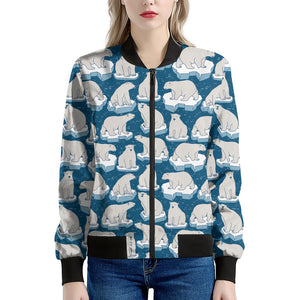 Polar Bear On Ice Pattern Print Women's Bomber Jacket